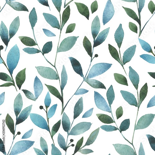 Floral pattern. Seamless background with watercolor Branch and leaves