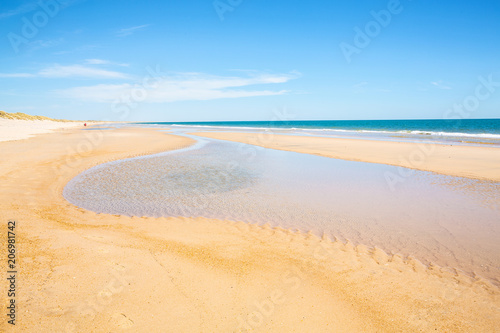 The sand beach in the Coto de Donana National Park, Atlantic coast, Costa de la Luz, Andalusia, Spain
