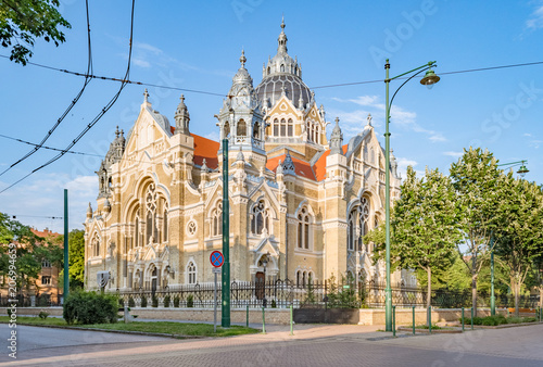 Synagogue in Szeged Hungary. Eclectic style building with Art Nouveau, baroque, gothic and romanesque elements finished in 1902