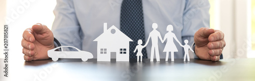 Concept of family, home and car insurance
