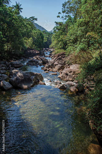 View of small waterfall lagoon in the middle of the forest at the Itatiaia Park, an altitude park, known for its animal diversity, trails and waterfalls. Rio de Janeiro State, southwestern Brazil
