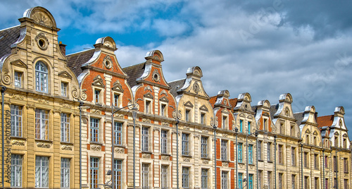 Houses with pediment, Flemish architecture in Place des Heros (heroes square) in Arras, North of France