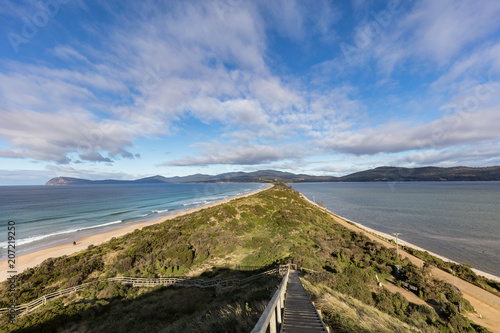 The spit lookout of the Bruny Island Neck view which shows the isthmus connecting the North and South of Bruny Island, southern Tasmania