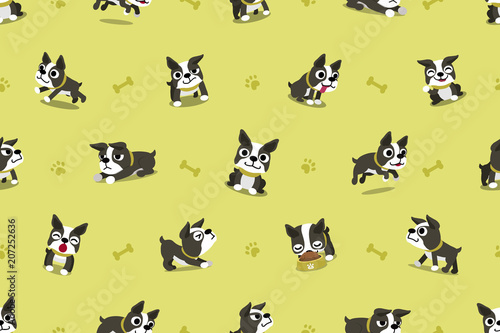 Vector cartoon character boston terrier dog seamless pattern