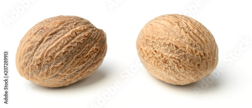 closeup of nutmeg spice isolated on white