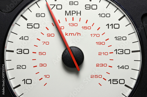 speedometer at 65 MPH