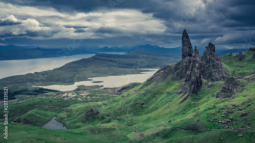 Wonderful view to green Old Man of Storr, Scotland