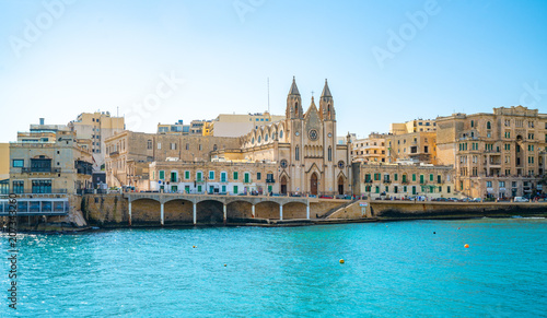 May 20, 2018. St. Julian, Malta. Amazing view of the Spinola bay and the town of St. Julian.