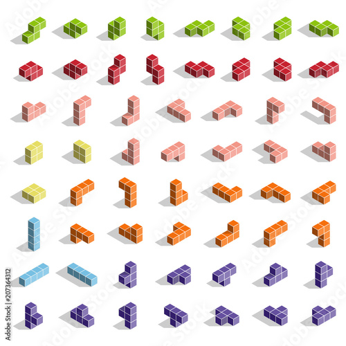 Cubes for Tetris. Isometry. Isolated on white background. Vector illustration.