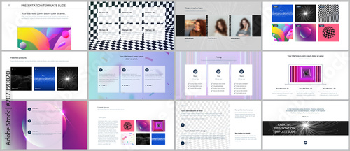 Minimal presentations, portfolio templates with vibrant colorful abstract gradient backgrounds. Brochure cover vector design. Presentation slides for flyer, leaflet, brochure, report, advertising.