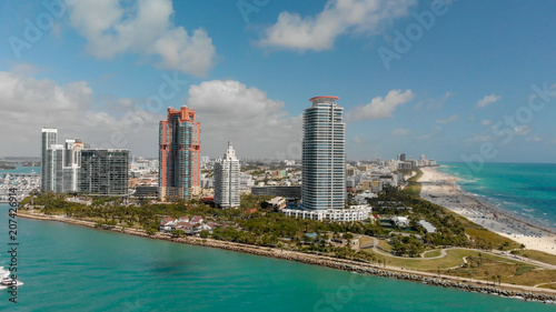 Aerial view of Miami Beach skyline from South Pointe Park