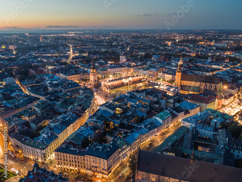 Cracow at night / aerial view