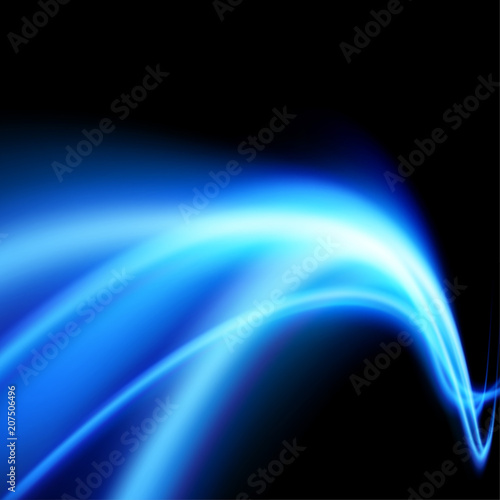 Speed flying blue wave light streaks perspective design over black background