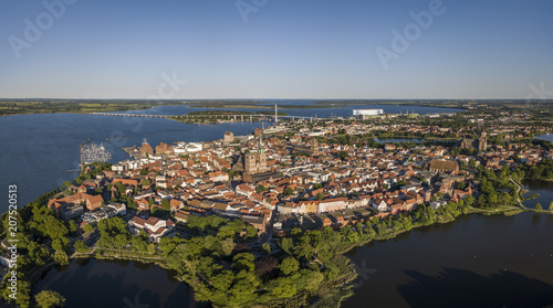 Aerial view of Stralsund, a Hanseatic town in the Pomeranian part of Mecklenburg-Vorpommern