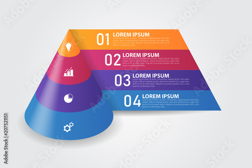 3D cone pyramid infographic template for business, education, web design, banners, brochures, flyers, diagram, workflow, timeline. Vector infographic element.