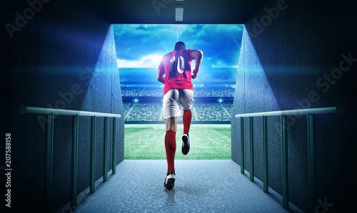 Soccer player entering the 3d imaginary stadium