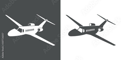 Icono plano avión de negocios espacio negativo en gris y blanco