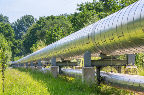 Huge metal gas pipeline transporting gas