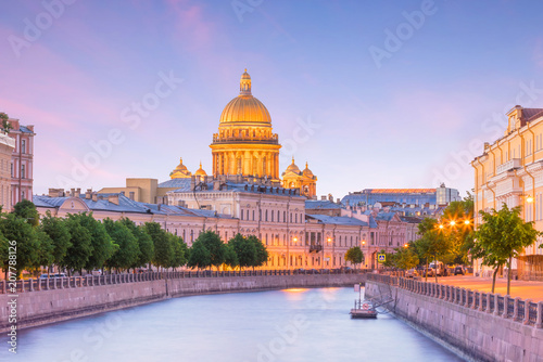 Saint Isaac Cathedral across Moyka river in St. Petersburg