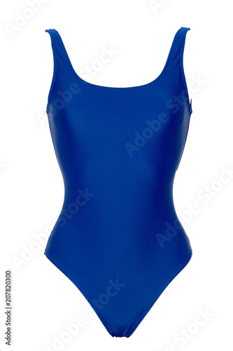 Closeup of sporty blue one piece swimsuit isolated on white background