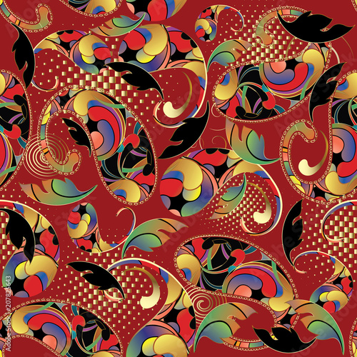 Ornamental colorful paisley seamless pattern. Patterned abstrac