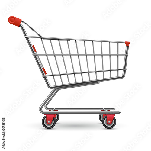 Realistic empty supermarket shopping cart vector illustration isolated on white background