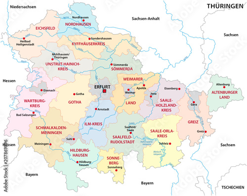thuringia administrative and political vector map
