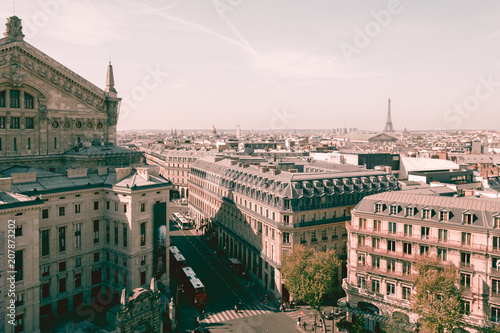 Cityscape view on beautiful buildings and Eiffel tower