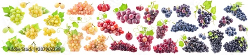 Kolekcje Dojrzali winogrona z liśćmi odizolowywającymi na bielu