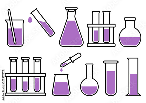 Chemical lab equipment with purple liquid. Vector illustration