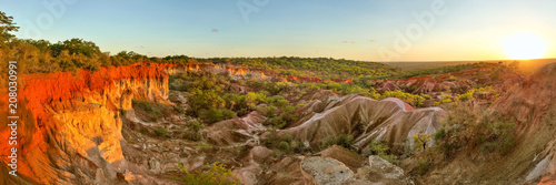 High resolution wide panorama of Marafa (Hell's Kitchen) canyon in sunset light. Malindi, Kenya