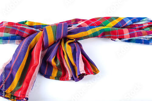 colorful loincloth thai traditional style fabric, isolated on white background
