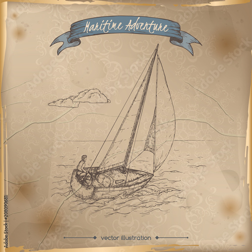 Sailboat sketch. Maritime adveture series.