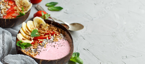 Strawberry and banana smoothie bowls