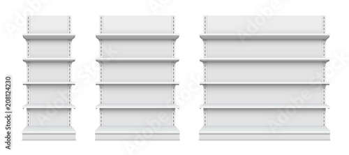 Creative vector illustration of empty store shelves isolated on background. Retail shelf art design. Abstract concept graphic showcase display element. Supermarket product advertising blank mockup