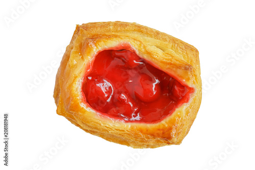 danish pastry filled raspberry jam isolated on white with clipping path