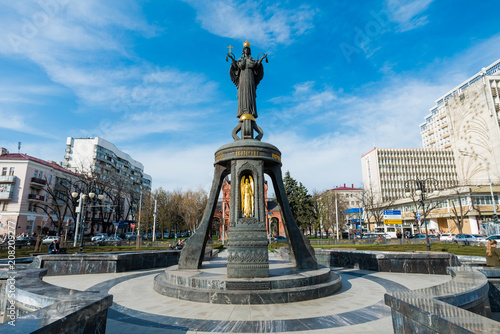 Krasnodar, Russia - April 06, 2018: Saint Catherine Bell at the Central district of Krasnodar. Monument of holy Great Martyr Catherine near The Royal Gates
