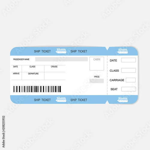 Sea cruise ship boarding pass or ticket template.