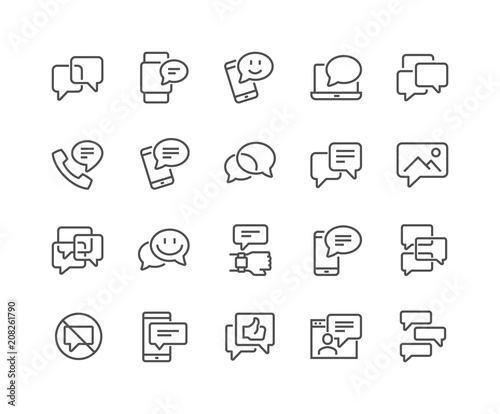 Simple Set of Message Related Vector Line Icons. Contains such Icons as Conversation, SMS, Notification, Group Chat and more. Editable Stroke. 48x48 Pixel Perfect.