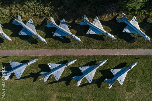 Aerial drone view on military airbase