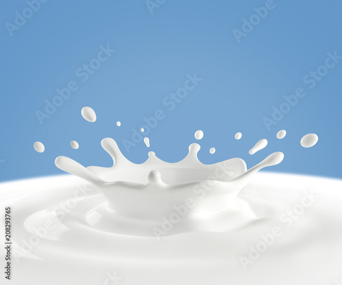 Splash of milk on a blue background. 3d illustration