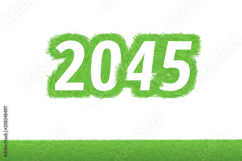 Jahr 2045 - weiße Zahl 2045 mit frischen gewachsenen grünen Grashalmen Symbol