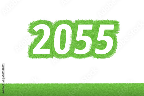 Jahr 2055 - weiße Zahl 2055 mit frischen gewachsenen grünen Grashalmen Symbol