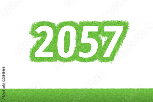 Jahr 2057 - weiße Zahl 2057 mit frischen gewachsenen grünen Grashalmen Symbol