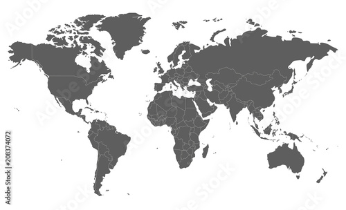 Polityczna pusta mapa świata wektor ilustracja na białym tle. Edytowalne i wyraźnie oznaczone warstwy.