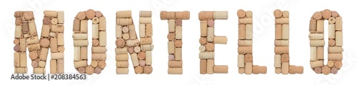 Word Montello made of wine corks Isolated on white background