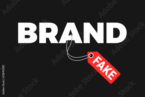 Fake and counterfeit copy is labeled as original brand. Violation and deception of trademark. Illegal advertising and business with imitation, duplicate and replica. Vector illustration 