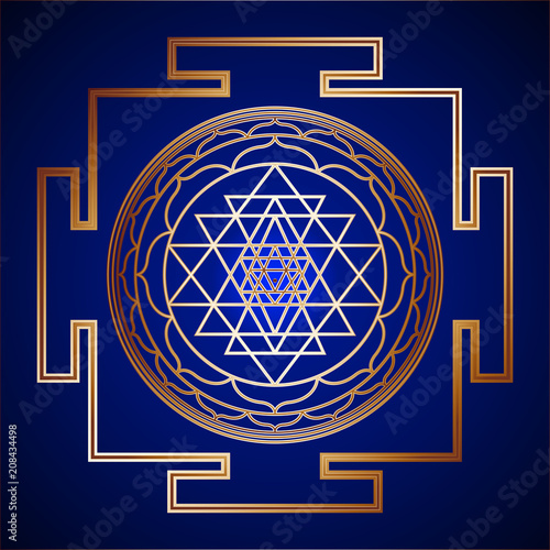 Golden Sacred Geometry Sri Yantra on background