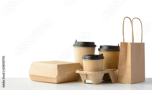 Fast food and drink packaging set isolated on white