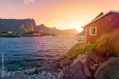 Village on Lofoten islands in Norway, Europe